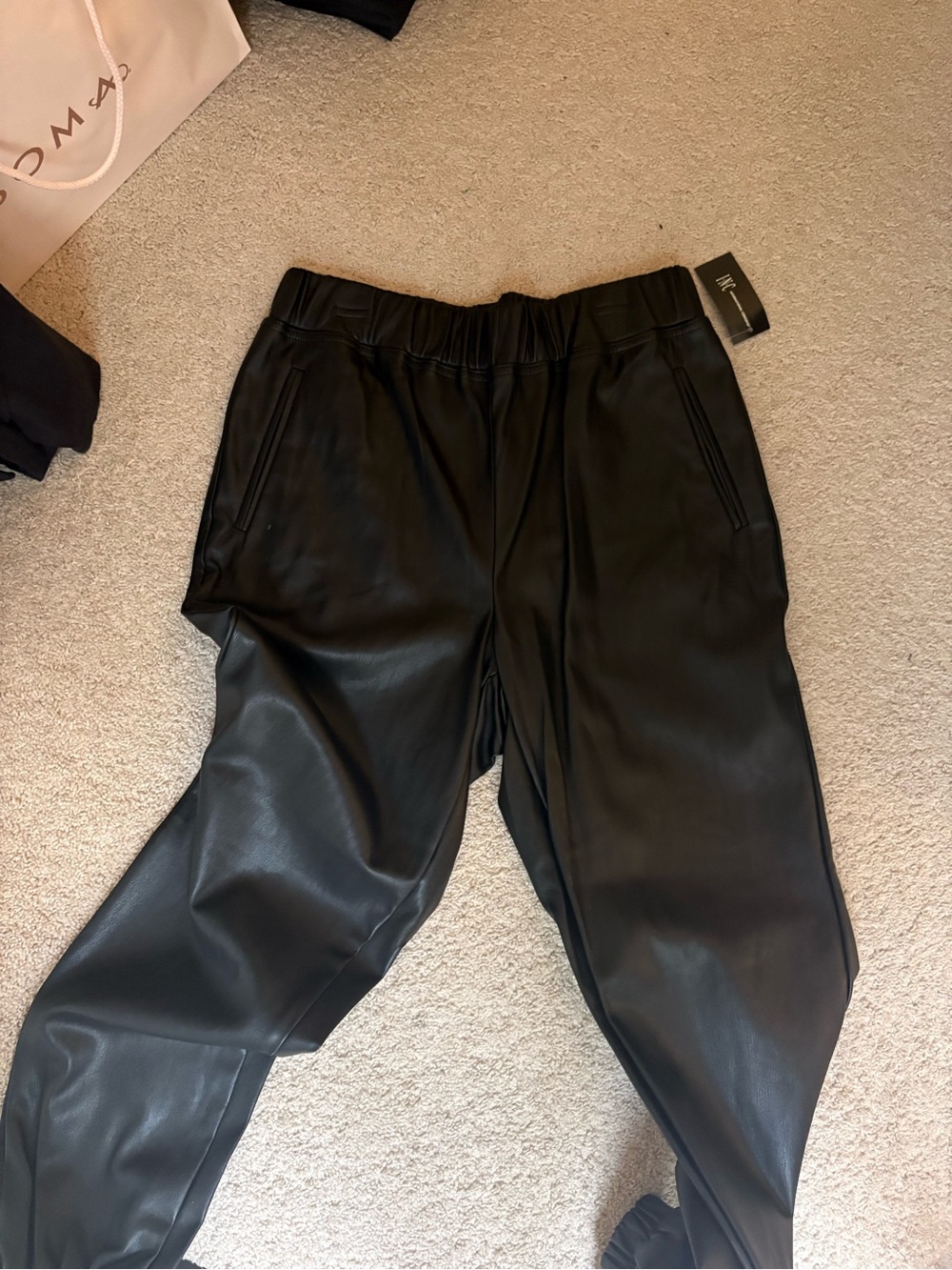 INC International Concepts Black Faux Leather Joggers